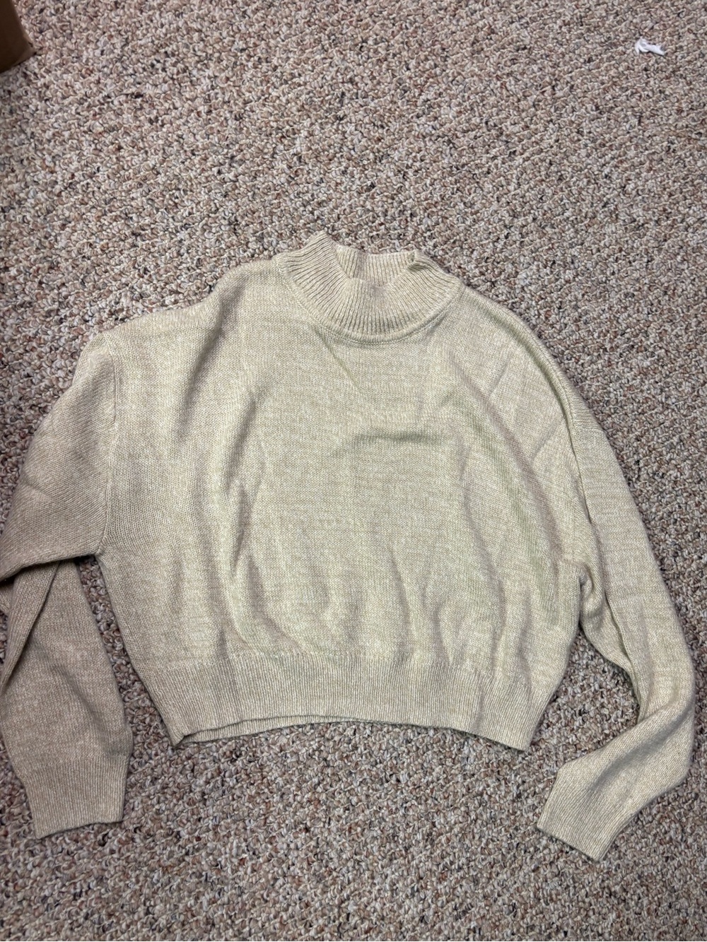 Divided mock neck beige sweater size S